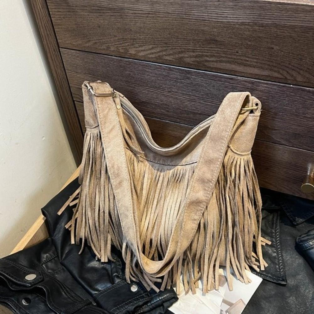 Boho Crossbody Taška s Třásněmi Velká Kapacita Matná Messenger Taška Luxusní Tote Taška Denní