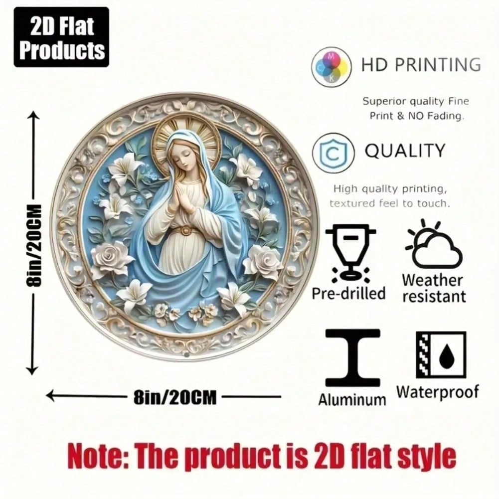 Virgin Mary Round Metal Plaque Wall Art Tin Sign Home Bar Kitchen Cafe Decor Religious Gift