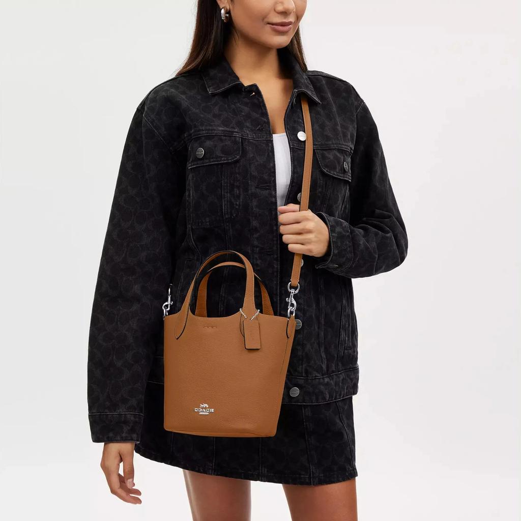 Coach Hanna Double Sided Leather Bucket Bag , Crossbody , One Shoulder Handbag Small Women's Silver Light Saddle (Unisex) Handbags
