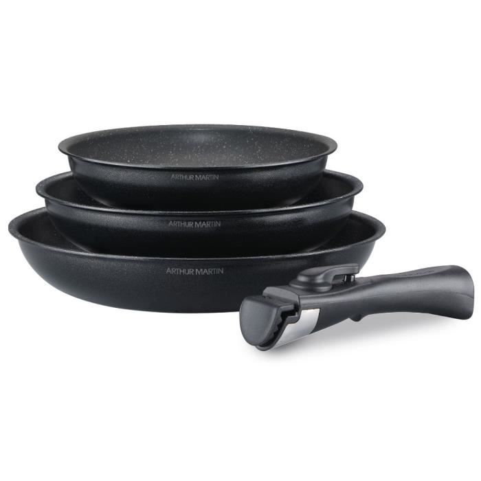 SHOP-STORY - AM130B : Set de 3 Poêles Tous Feux Arthur Martin 20 - 24 - 28 cm avec une Poignée