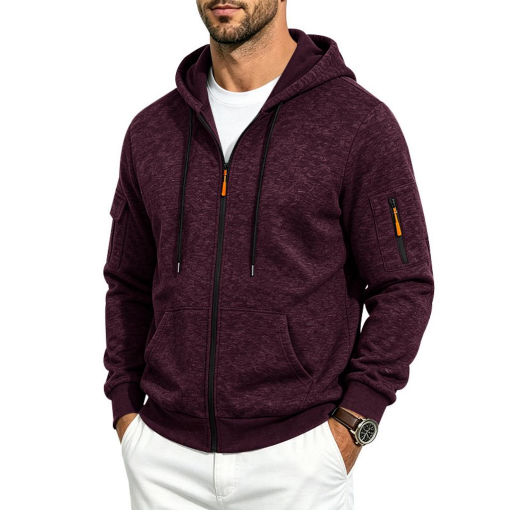 Men's Loose Fit Zip Hoodie with Multiple Pockets Casual Jacket
