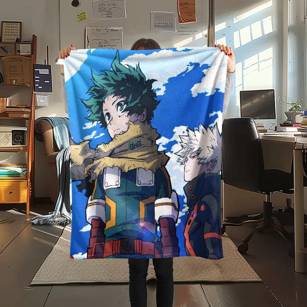 My Hero Academia Deku & Bakugo Pattern Flannel Blanket, High Quality Comfortable for All Seasons, Home Decor, Warmth and Comfort, Perfect for Gifts.