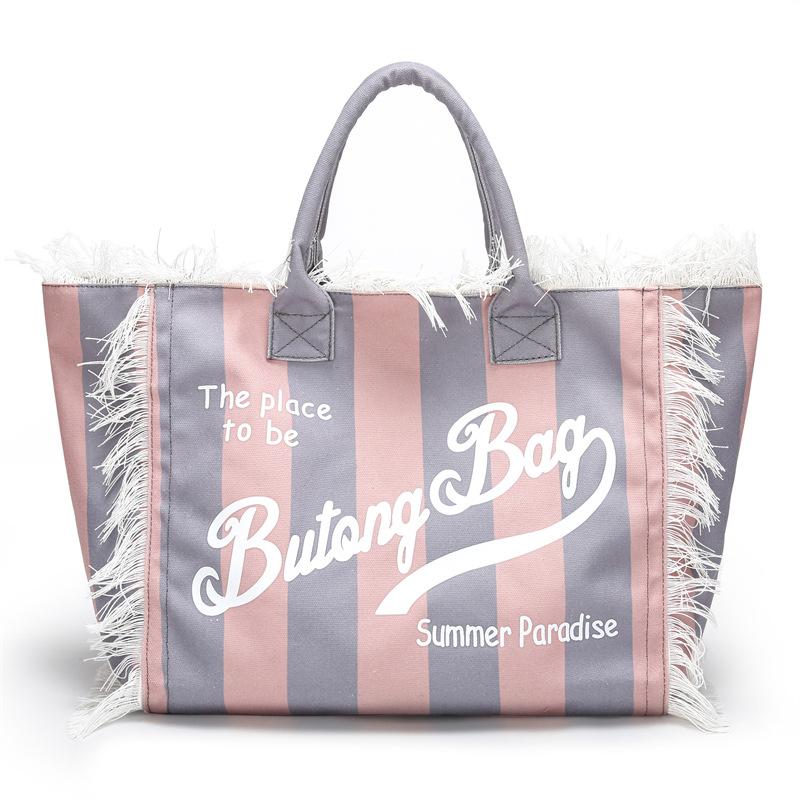 Striped Women's Tote Bag Contrast Color Letter Large Capacity Shoulder Bag Commuter Underarm Bag