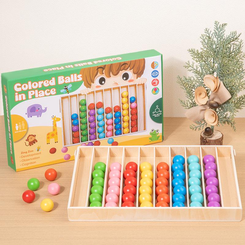 Wooden Color Ball Placement Game for Early Education - Encourages Color Matching, Classification, and Logical Thinking In Preschoolers.