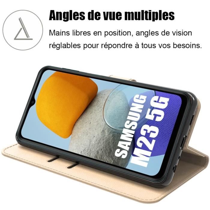Coque pour samsung galaxy m23 5g protection rabat effet cuir anti-rayures doré