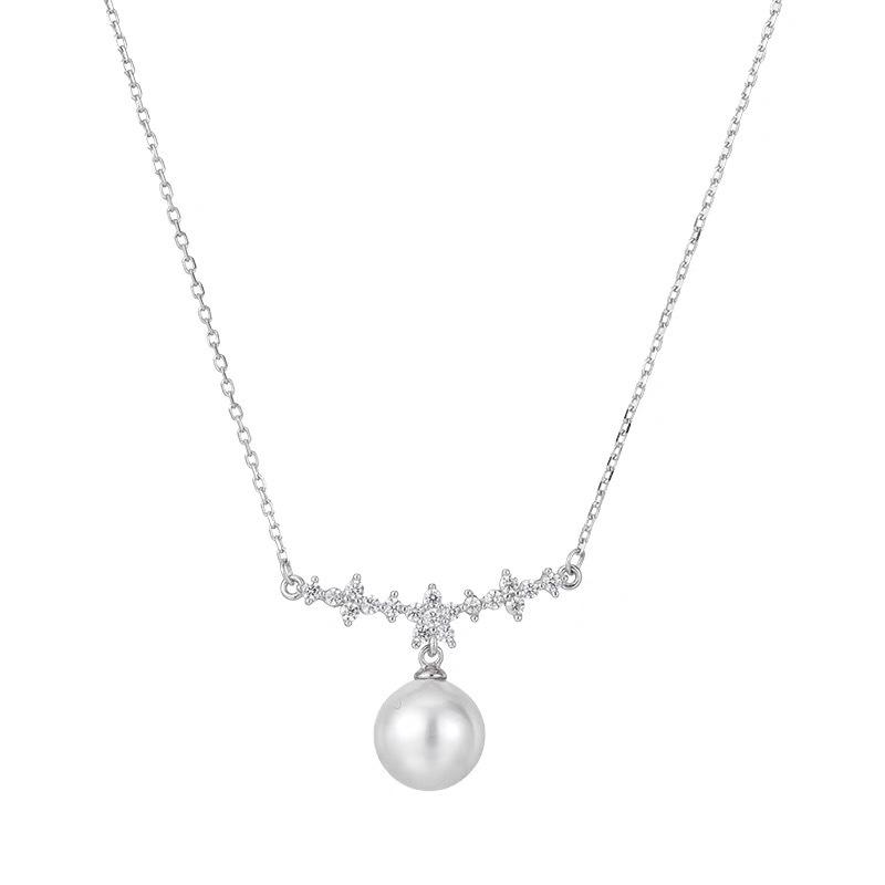 925 Silver Pearl Necklace Women Fashion Cherry Blossom Pendant Full Diamond 925 silver жемчужный
