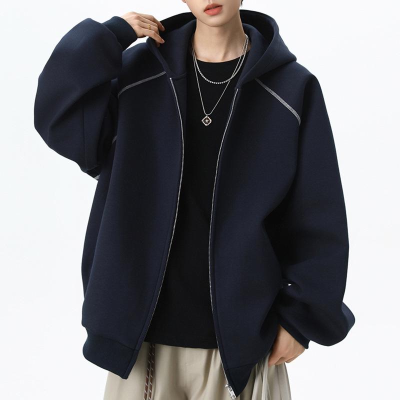 Trendy Men's Autumn Hooded Cardigan Sweatshirt - Versatile Loose Patchwork Hoodie for Couples