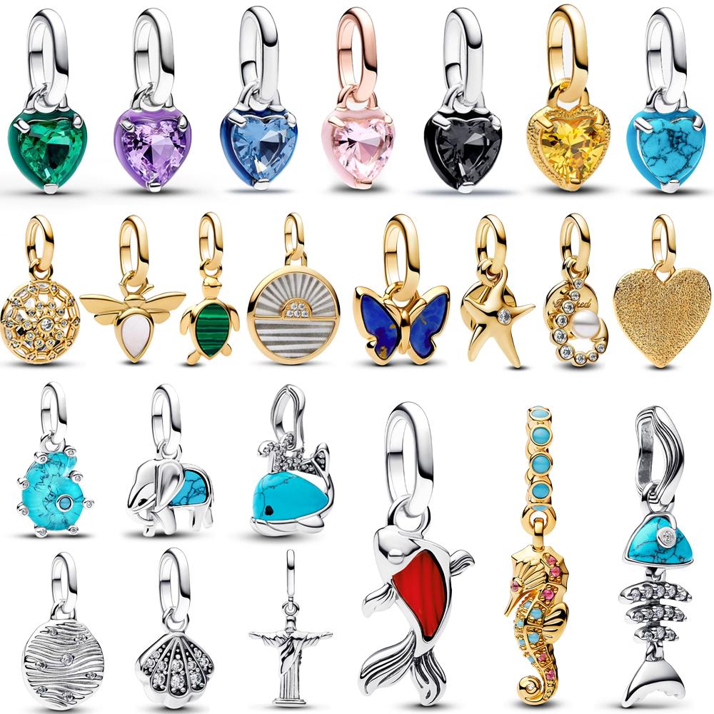 Colorful Chakra Heart Mini Dangle Charm Fit Brand Me/Moment Bracelet Copper Enamel & Crystal Jewelry Pendant Gift