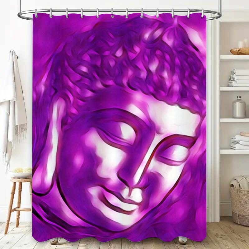 Luxury 3D Printed Shower Curtain featuring a Vivid Purple Buddha Design Waterproof Fabric for Bathroom Decorations Available in