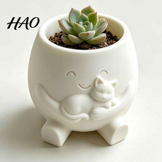 Creative Desktop Decor 3D Printed Face Planter Pot with Cat Design, Decorative Succulents Pot, Personalized Diy Painting Resin Flowerpot for