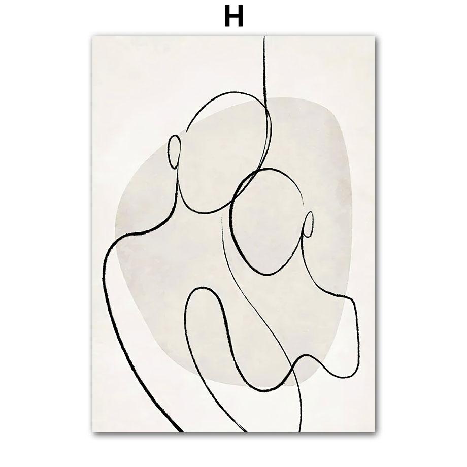 Beige Sea Grass Reed Dandelion Line Figures Wall Art Canvas Painting Posters And Prints Hotel Bar Pictures For Living Room Decor