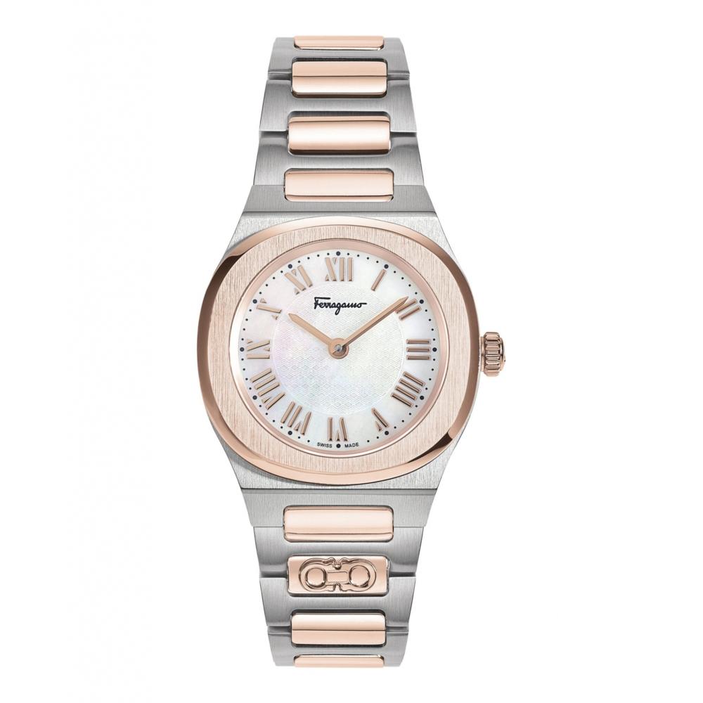 

Salvatore Ferragamo Ferragamo Elliptical Mother of Pearl Watch two tone