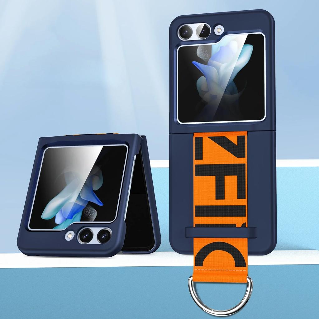 Phone Case for Samsung Galaxy Z Flip 7 FE 6 5 Flip6 Flip5 Flip4 Flip3 Ring Wrist Strap Plastic Fall Prevention Shockproof Cover