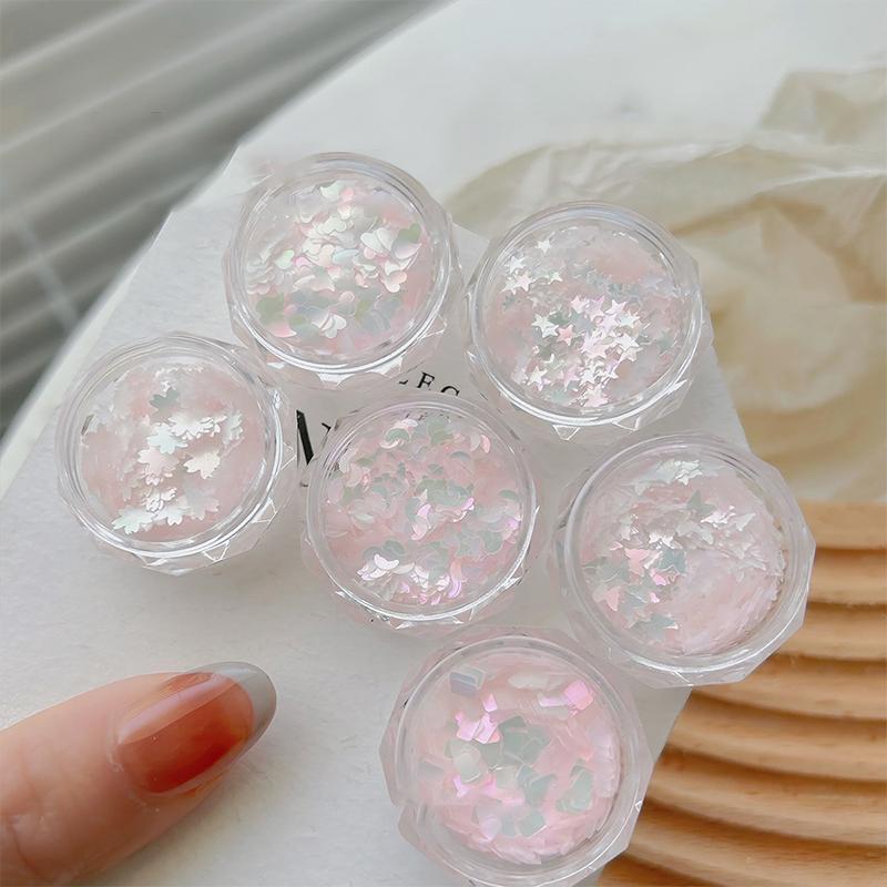 1 Glas Mini Traumhafter Polarisierter Nagelpailletten Rosa Grün Dünn Kirschblüten-Accessoire Herz Schmetterling Stern Mondsichel Nageldekoration