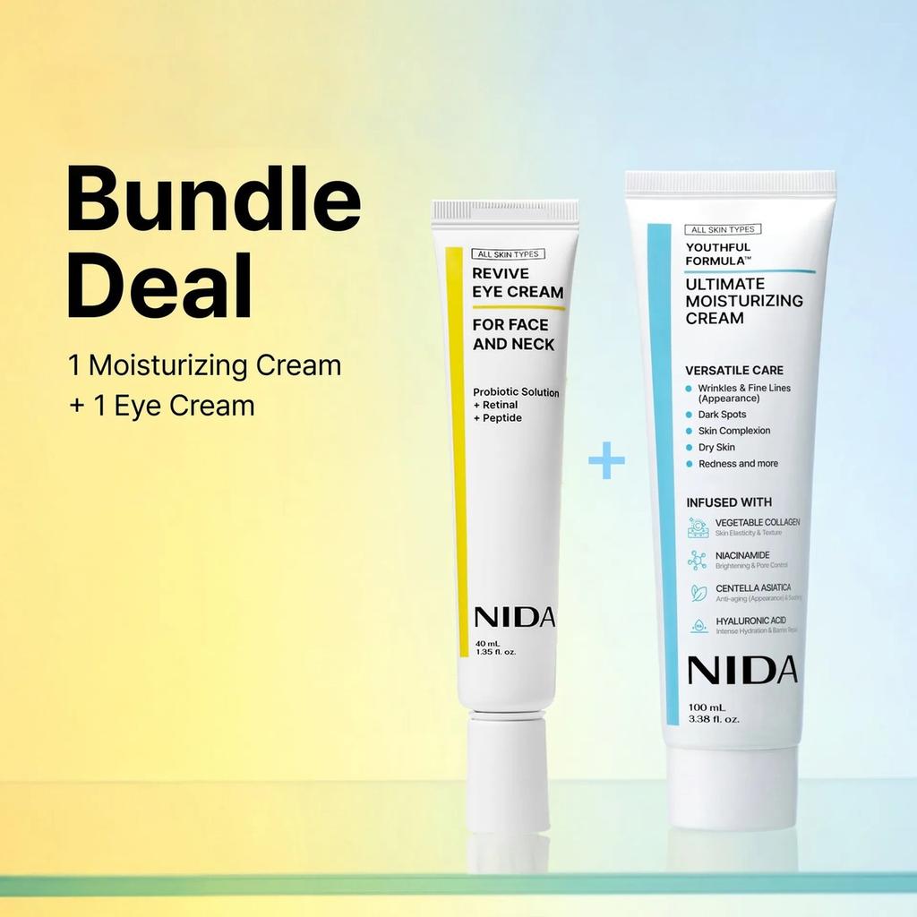 Skin Care Duo Set, Ultimate Moisturizing Cream 100ml + Revive Eye Cream 40ml, Collagen Niacinamide Centella Asiatica Facial & Eye & Neck Care Kit