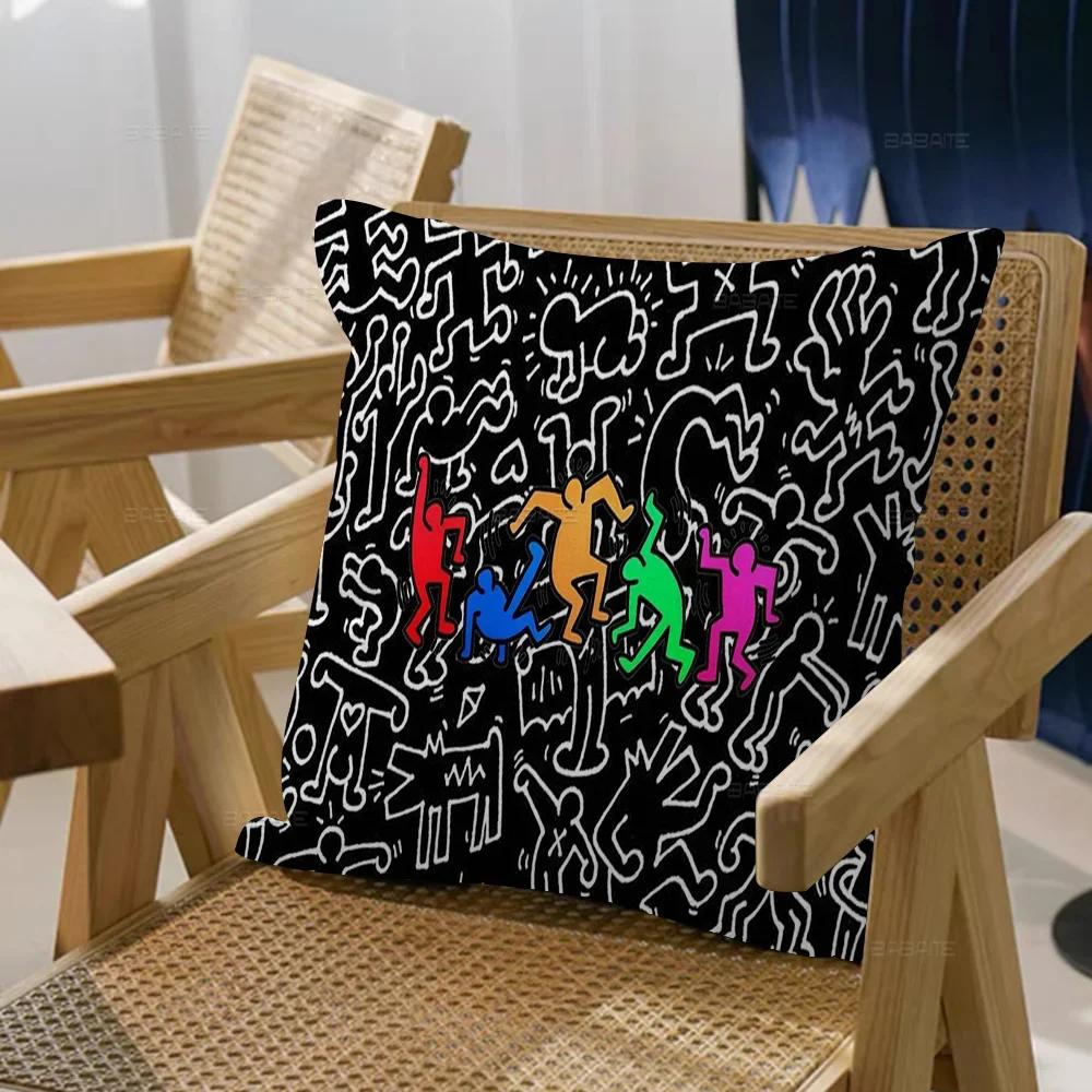 Keith-Haring-Works-ful-Druck Kissenbezug Cartoon Geschenk Kissenhülle Schlafzimmer Zuhause Sofa Stuhl Sitz Dekor Kissenbezugk,