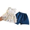 Set Estivo a Maniche Corte per Bambina con Stampa Farfalle Set Due Pezzi