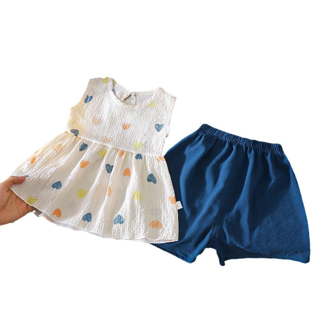 Set Estivo a Maniche Corte per Bambina con Stampa Farfalle Set Due Pezzi