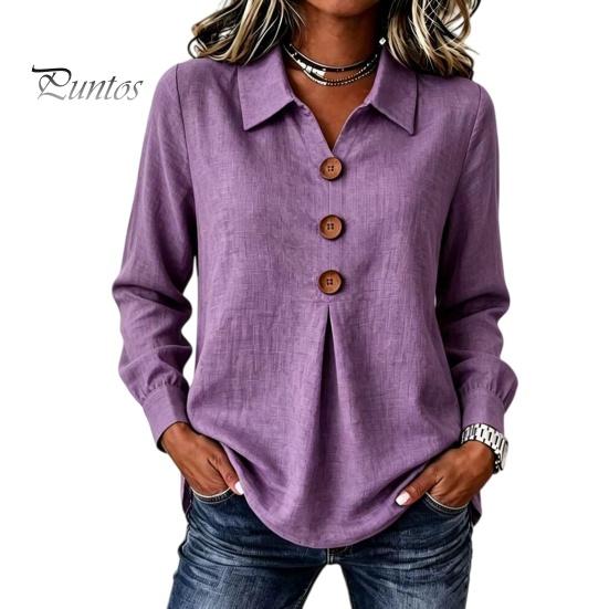 Women Button Down Shirts Shirt Blouse, Long Sleeve V Neck Loose Flowy Wrinkle Resistant Lightweight Breathable Tops Tunic Shirt, Casual Work