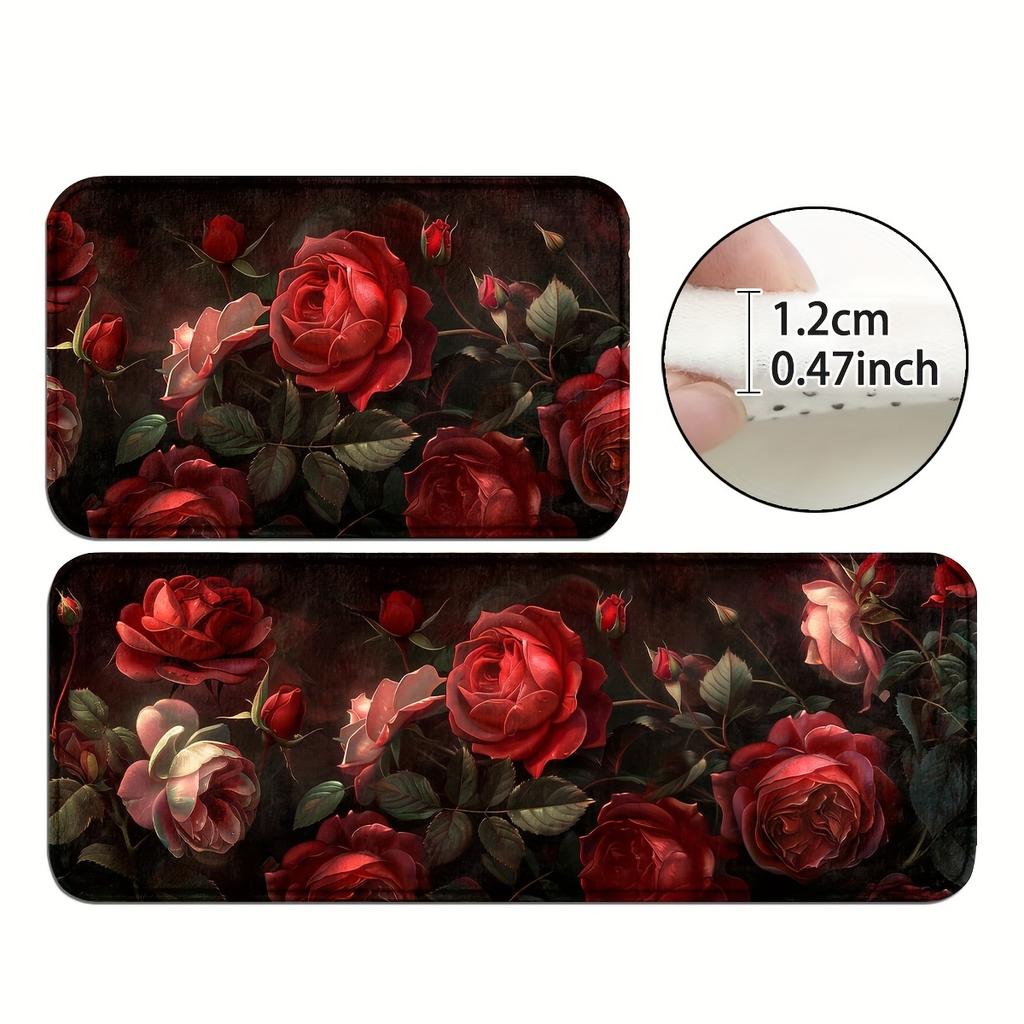 1Pcs Anti Fatigue Kitchen Rugs, Beautiful Roses Print Waterproof Non-Slip Thick Cushioned Kitchen Mat Heavy Duty Comfort Standing Mat for Kitchen