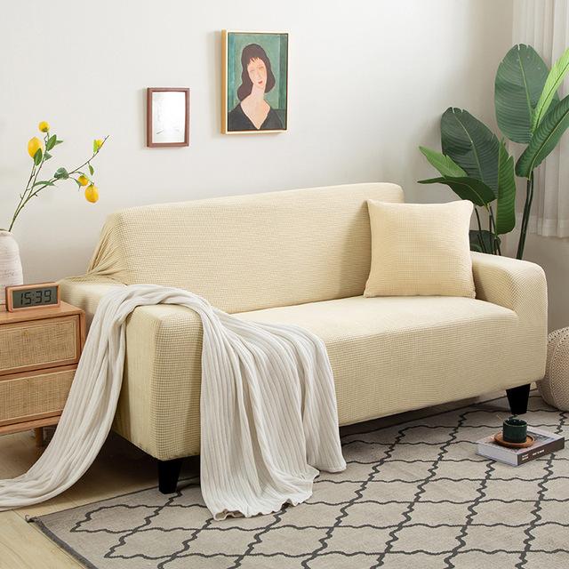 L Shaped Jacquard Sofa Cover Used For Living Room Room Flexible Thick Corn Fleece Couch Protector Solid Color Settee Covers 1 /2 /3 /4 Chairers