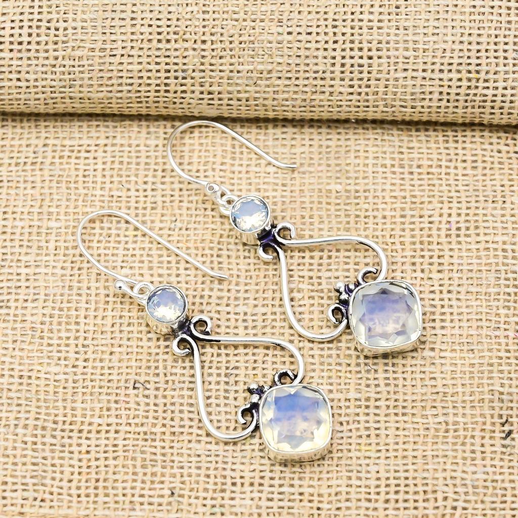 Milky Opal 925 Solid Sterling Silver Earrings, Handmade Gemstone Earrings Jewelry, Gifts For Wife Brand New Earrings