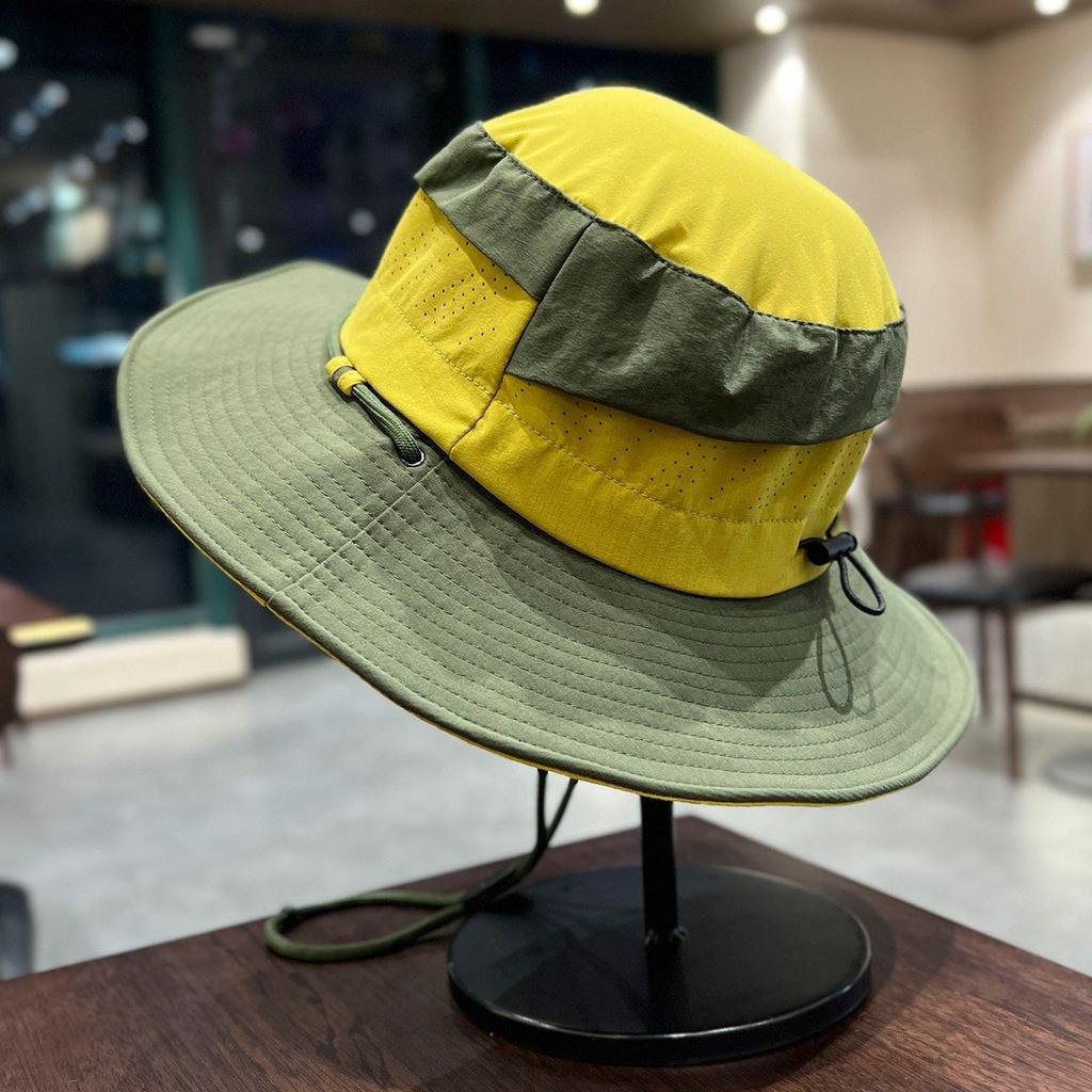 Spring and summer thin breathable sun hat foldable color matching big eaves bucket hat men's and women's outdoor travel sunscreen hat