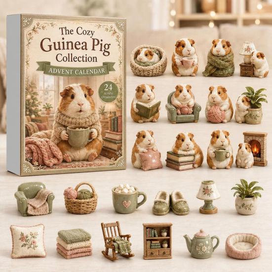 Retro Pastorale Stil Dekorations-Weihnachts-Adventskalender mit 24 Meerschweinchen, Gartenthema Niedliches Geschenk für Meerschweinchen-Liebhaber Tierfiguren, Dekorativ