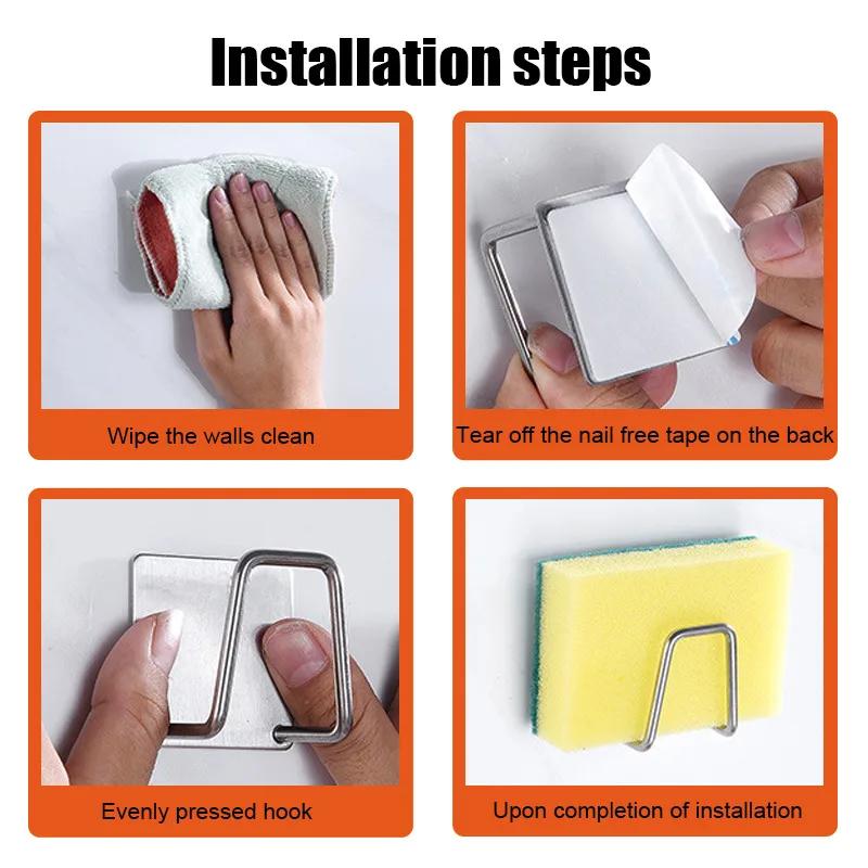 Noul suport pentru bureți de bucătărie Autoadeziv pentru chiuvetă Bureți de scurgere Suport de uscare Suport de depozitare din oțel inoxidabil Accesorii pentru chiuvetă de bucătărie #