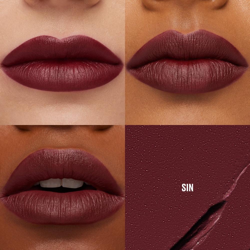MAc CosMetics M A cxiMAl Silky MAtte 12hr weAr Lipstick 0.12 Oz Sin Deep dArk Blue Red