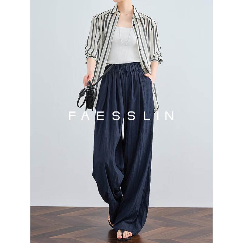 

FAESSLIN Women s Elastic Waist Wide-Leg Pants L