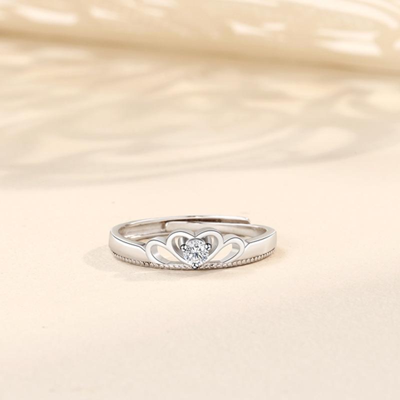 S925 Sterling Silver Princess & Knight Open Couple Rings - Unique Design Wedding Hand Jewelry Adjustable Open Size