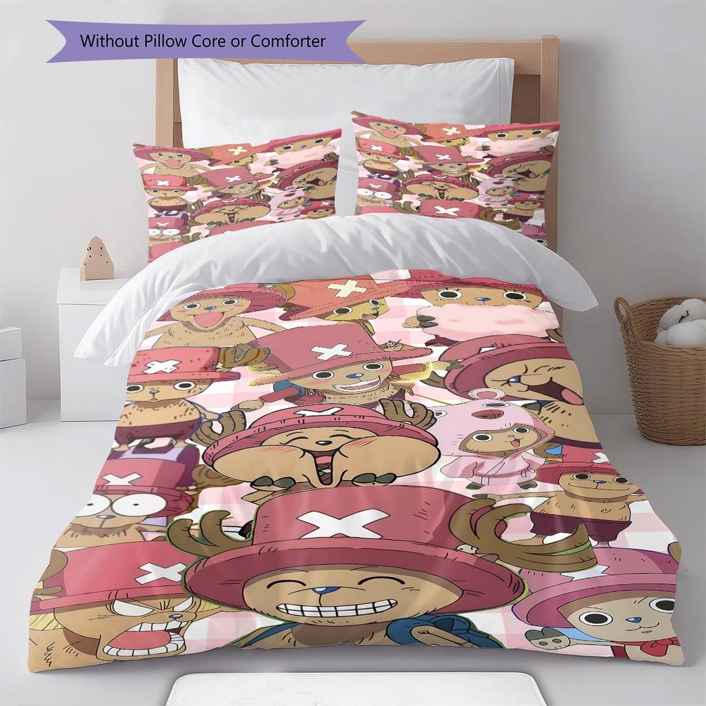 Ensemble de literie motif Tony Tony Chopper One Piece Couette Housse de couette Taie d'oreiller Cadeau d'anniversaire pour la maison(1 housse de couette + 2 taies d'oreiller, sans garniture.)