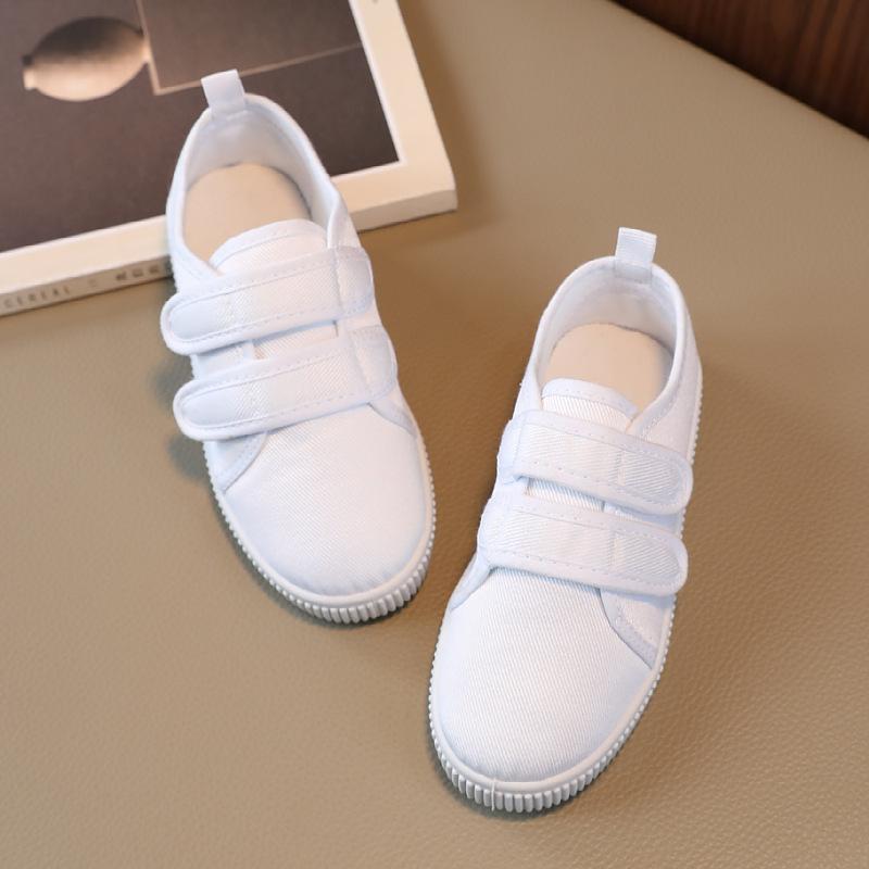 Spring new children's performance little white shoes canvas shoes kindergarten indoor dance shoes men's and women's same Velcro