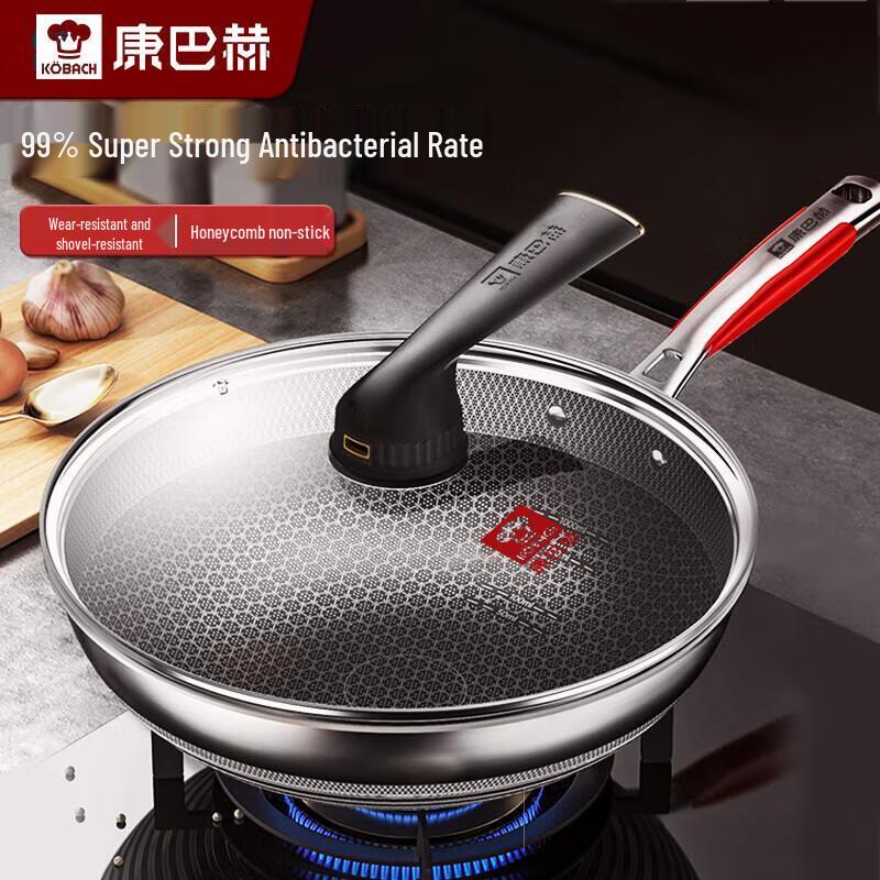 KBH 32cm 5th Gen Antibacterial Stainless Steel Honeycomb Wok
