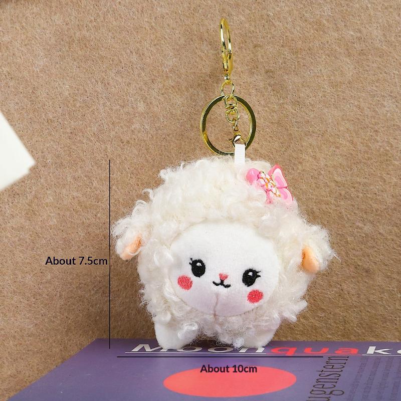 Soft Touch Fluffy Lamb Plush Keychain Cute Lace Flower Decor Bag Charm for Holiday Gifting