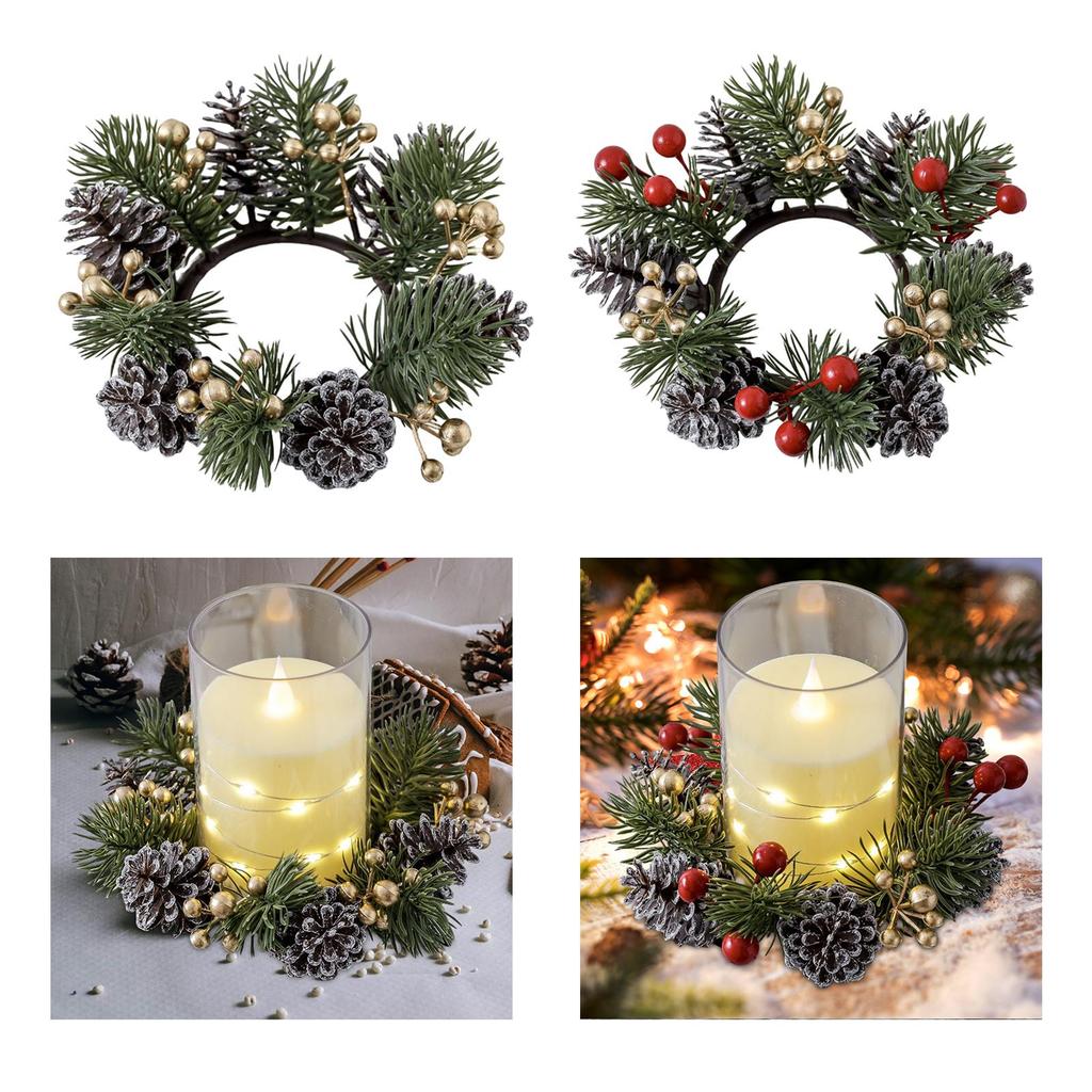 Christmas Candle Ring Wreath Decorative for Bar Table Centerpieces Christmas