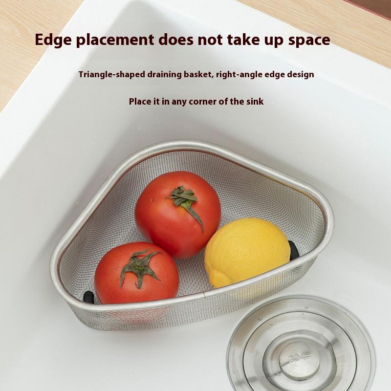 Stainless Steel Kitchen Sink Filter Basket - Triangular Mesh Strainer for Food Scraps, Leftovers & Waste with Drain Holes