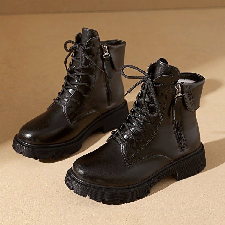 Retro autumn and winter boots women's double zipper soft-soled soft-faced leather shoes Martin boots British versatile brown low-top short boots