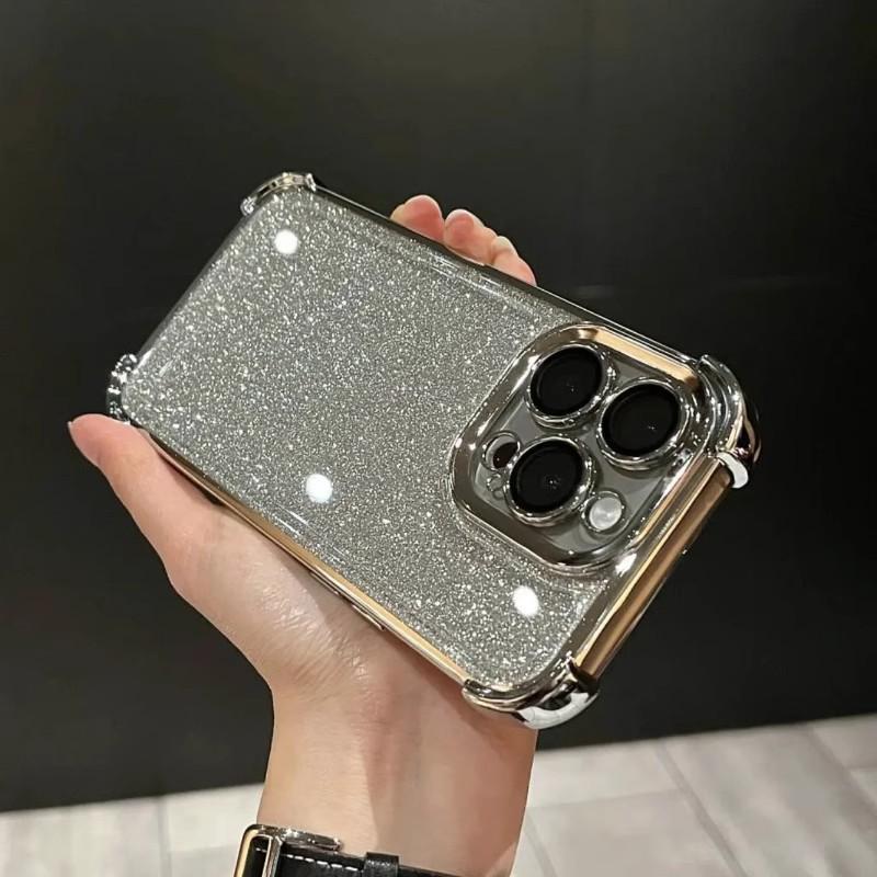 Applicable To IPhone16proMax New Year Flash Powder Mobile Phone Case Plating Airbag Apple 15 Four Corner Anti-fall Protection Case