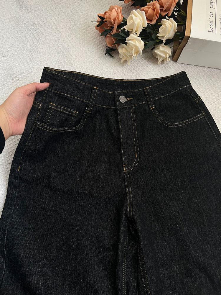 2026 Spring/Summer American Retro Leopard Print Patchwork Wide-Leg High-Waisted Women's Cuffed Jeans