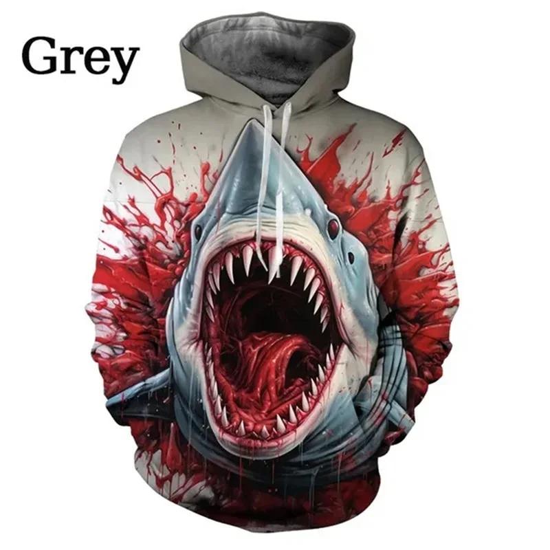 Fierce Shark Fishing Hoodie Men Y2k Pullovers 3D Whale Sealife Printed Hoodies Harajuku Fashion Streetwear Womens Clothing Hoody