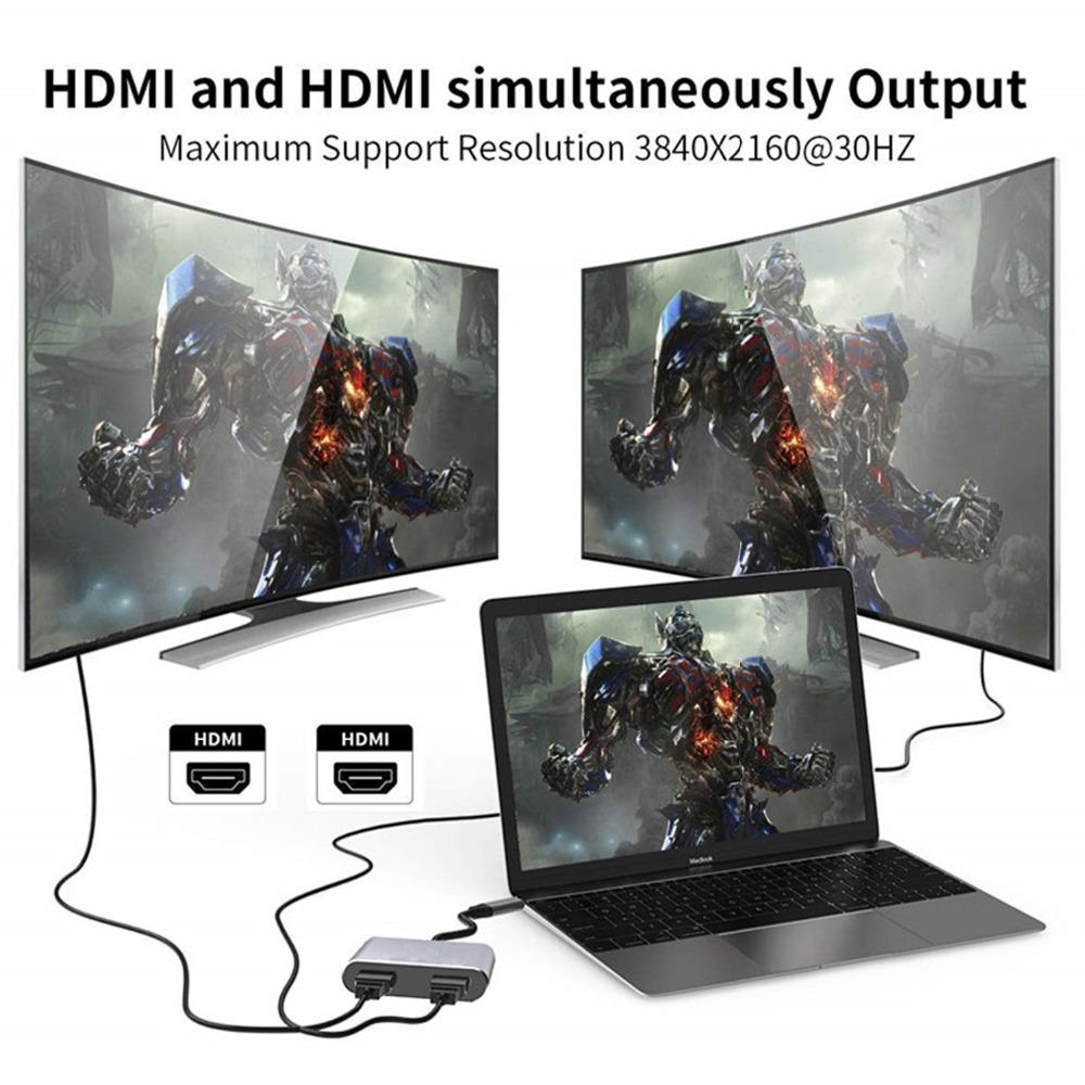 USB-C Hub 4-in-1 Dual HDMI Adapter for MacBook