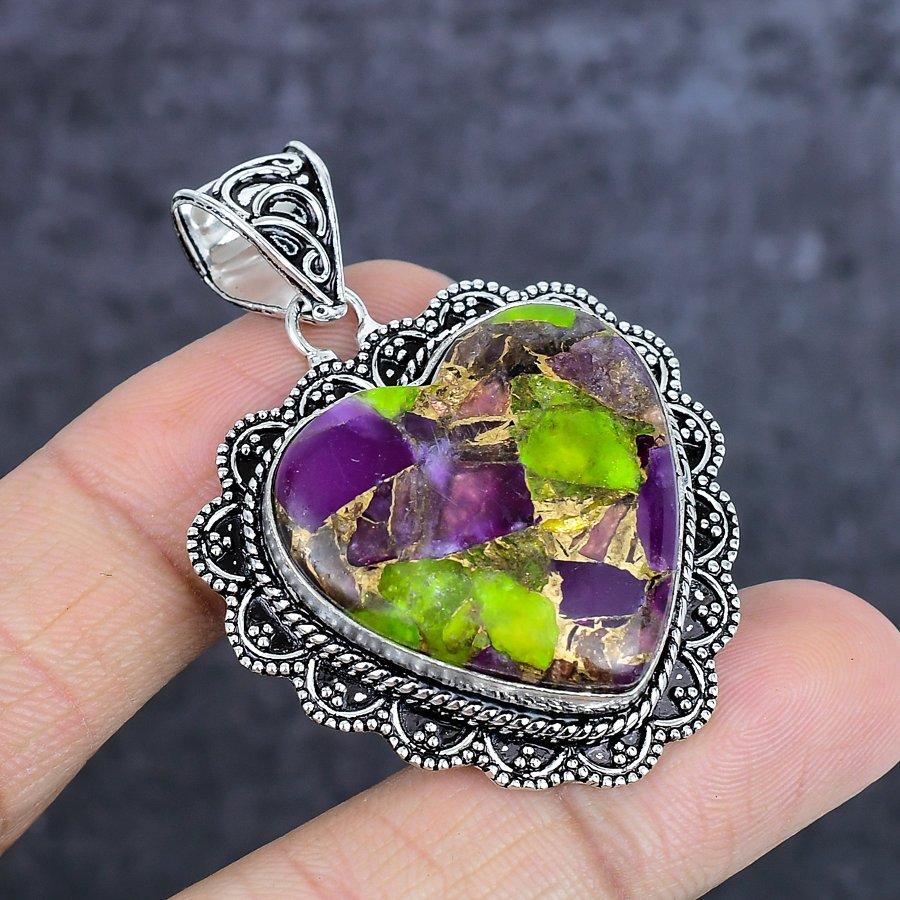 Natural Copper Purpurite Gemstone 925 Sterling Silver Jewelry Pendant 2.01" ETC-14012