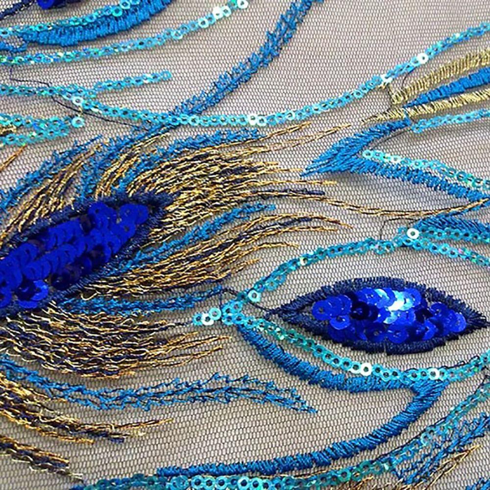 Fashion Elegant Sequin Embroidery Sequined Embroidery Patches DIY Blue Lace Appliques Sequins Patches Dresses