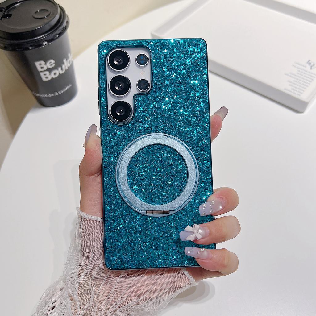 Für Samsung Galaxy S25 Ultra Magnetische Hülle mit Ständer Glitzer Galvanisiertes TPU+PC Handyhülle