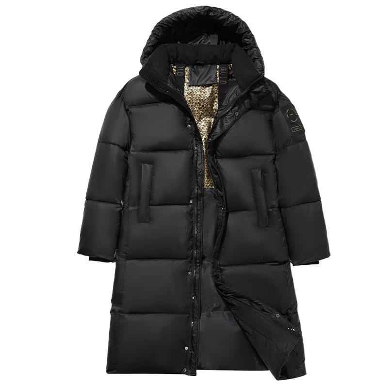 Men's and Women's Loose Hooded Cotton-padded Winter Couple's Plus Long Knee-length Black Cotton-padded Jacket