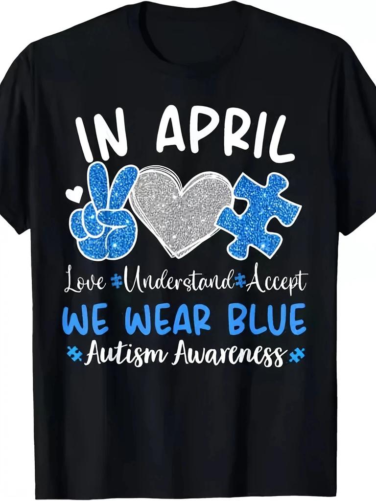 Autism Awareness April T-Shirt Love Understand Accept Blue Puzzle Tee