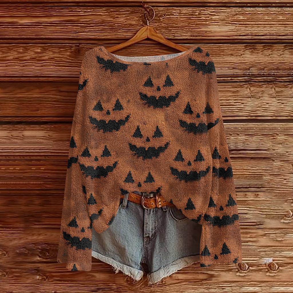 Womens  Fall Sweaters Long Sleeve Print Tops Pullover Sweaters Loose Dressy Casual Basic Clothes