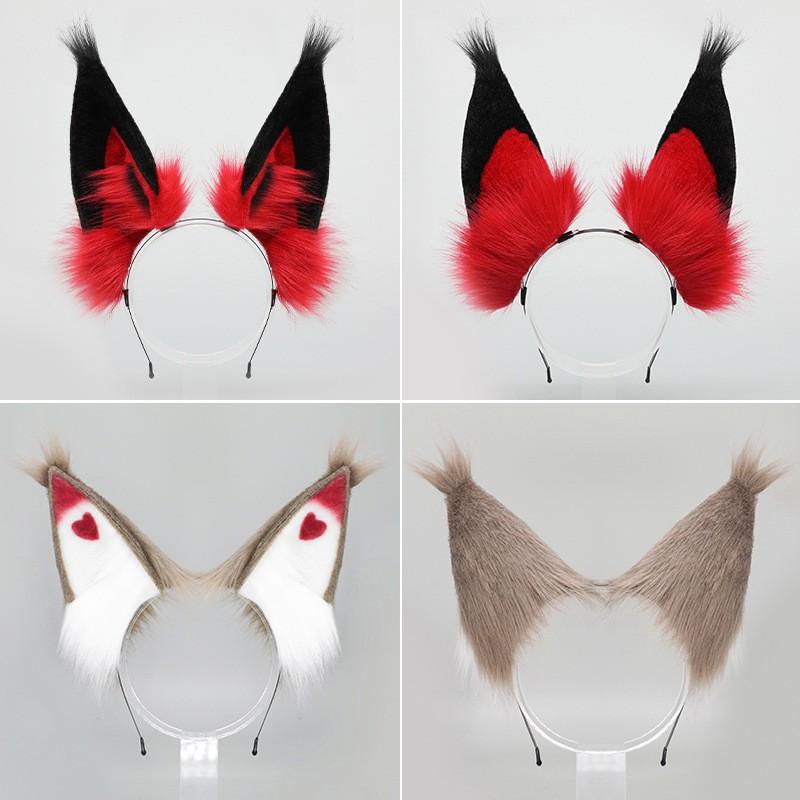 Handmade Demon Ear Headband Cosplay Accessory Alastor Inspired Red Black Furry Animal Ears Anime Convention